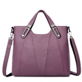 Elegant purple lychee-textured leather tote bag with adjustable shoulder strap for women - Purple