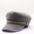 Casquette gavroche en laine grise avec chaîne dorée style vintage britannique chic - M (56-58cm) / Gris