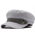 Cappello a ottagono bianco in cotone con fascia di strass e fibbia in argento - M (56-58cm) / Bianco