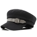 Cappello da strillone nero in cotone con fascia in strass e fibbie in metallo argentato - M (56-58cm) / Nero
