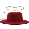 Cappello fedora in feltro di lana bordeaux con taglia regolabile 56-58cm elegante - M (56-58cm) / Rosso