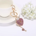 Herzschloss-Schlüsselanhänger mit rosa Strasssteinen und Minischlüssel an Goldkette - Full Rhinestone Heart Lock Schlüsselanhänger (Rosa Steine) / Rosa