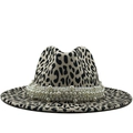 Cappello fedora classico con stampa leopardata e fascia di perle bianche su tesa larga feltro - M (56-58cm) / Bianco