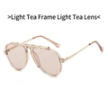 Fashion aviator sunglasses with light tea lenses and champagne gold double bridge frame - Transparent Champagne Frame Champagne Lens