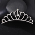 Peine de corona plateada para niños con diamantes de imitación claros y colgante de gota - F027 Peine de pelo