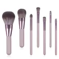 Detailed view of 7 professional makeup brushes with rose-colored handles and purple ferrules - 7Pcs Set / Classic Purple