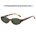 Oval tortoiseshell sunglasses with dark green lenses and vintage amber pattern frames - Tortoise Frame Green Lens