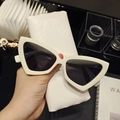 Retro cream white triangle cat eye sunglasses with dark lenses for men and women - White