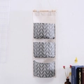 Hanging cotton linen 3-pocket wall organizer with grey chevron pattern and wooden rod - Grey Branches