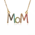 Golden MOM letter necklace with colorful rhinestones on a clean white background - Gold Colorful Mom (7667)