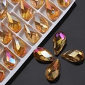 Golden AB plated teardrop crystal beads with multi-faceted rainbow luster for DIY jewelry - Gold Rose Red