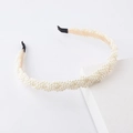 Elegante cerchietto di perle intrecciate con base in metallo dorato e punte morbide - Perla Intrecciata (Bianco Perla)