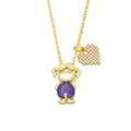 Gold necklace with girl pendant featuring purple heart stone and crystal charm - Girl-Purple Heart Stone