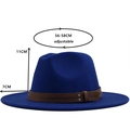 Classic dark blue wool fedora hat with brown leather band and wide brim for women - M (56-58cm) / Blue