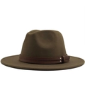 Classic dark brown wool felt fedora hat featuring a vintage leather band and silver studs - Khaki