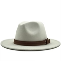 Classic white wool felt fedora hat with brown leather band and silver metal studs - White