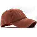Deep brick red washed cotton baseball cap with vintage distressed brim and curved peak - Adjustable / Orange