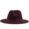 Classic burgundy wool fedora hat with a brown faux leather belt and metal rivets - Burgundy