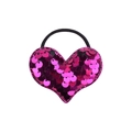 Gros plan d'un chouchou avec cœur à paillettes roses et élastique noir pour femme - Cœur à Paillettes Rose (1)