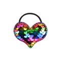 Gros plan sur breloque cœur pailletée arc-en-ciel avec élastique noir pour cheveux résistant - Cœur Arc-en-ciel (2)