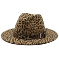 Detail of leopard print fedora hat featuring a stylish dark band with a metal buckle - Light Orange