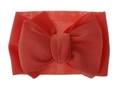 Coral red handmade baby headband with oversized knit bow on a clean white background - Watermelon red