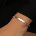 Minimalist stainless steel bar identity bracelet with silver Cuban chain for couples - Female Style