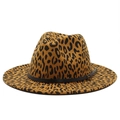 Fashionable leopard print wool fedora hat with black leather band and buckle accent - Adjustable / Dark Orange