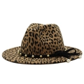 Chapeau fedora imprimé léopard à larges bords avec ruban en velours noir et perles - Orange Clair