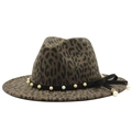 Classic leopard print fedora jazz hat with pearl embellishments and a bow detail - Army Green