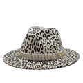 Detail of leopard print fedora hat featuring white rhinestone studded band and wide brim - M (56-58cm) / Beige