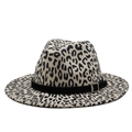 Klassischer Fedora-Hut aus Wollfilz mit Leopardenmuster und schwarzem Lederband - M (56-58cm) / Beige