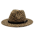 Classic leopard print fedora hat with black band and silver buckle for autumn style - M (56-58cm) / Light Orange