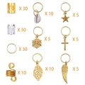 140pcs hair jewelry set with shell leaf star charms and gold silver braid rings - 140Pcs Set