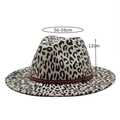 Detail showing dimensions of leopard print wool fedora hat with 8cm wide flat brim - M(56-59CM) / Beige