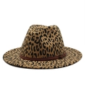 Classic leopard print wool fedora hat with a brown leather belt buckle on white background - M(56-59CM) / Light Orange