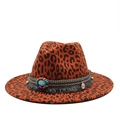 Orange leopard print wool fedora hat with ethnic woven band and turquoise tassel detail - M(56-59CM) / Orange Red