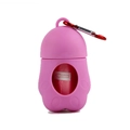 Pink cat-paw shaped dog poop bag dispenser with red carabiner and waste bags - Pink