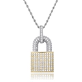 Hip hop lock pendant necklace with pavé cubic zirconia and gold-tone twisted rope chain - 24 Inch Rope Chain / Gold and Silver Two-tone