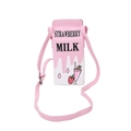 Pink strawberry milk carton shaped crossbody bag with cute cartoon graphic and strap - Pink Strawberry Milk (White)