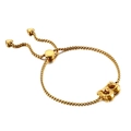 Adjustable gold letter B bracelet with bamboo style pendant and heart charms - Letter B (KB123969-KFC)
