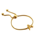 Gold letter A bracelet with bamboo texture and heart pendants on box chain - Letter A (KB123968-KFC)