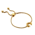 Gold box chain bracelet featuring a bamboo-style letter C pendant and heart charm - Letter C (KB123970-KFC)