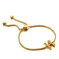 Goldenes Gliederkettenarmband mit H-Buchstaben-Anhänger und verstellbarem Herzverschluss - Buchstabe H (KB123975-KFC)