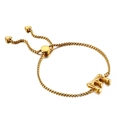Gold stainless steel box chain bracelet featuring a bamboo texture letter E pendant - Letter E (KB123972-KFC)