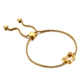 Adjustable golden stainless steel chain bracelet with heart charm and bamboo link - Letter D (KB123971-KFC)