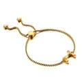 Adjustable golden stainless steel chain bracelet with dumbbell charm and heart charms - Letter J (KB123977-KFC)