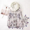 Bohemian paisley print cotton linen scarf with colorful tassels in ivory and blue - SL1908-007 (Beige Red Blue Ethnic Paisley)