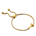 Adjustable golden stainless steel bracelet with letter T and heart-shaped charms - Letter T (KB123987-KFC)