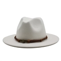 Close-up of brown braided band with bronze skull detail on a white fedora hat - M (55-58cm) / White